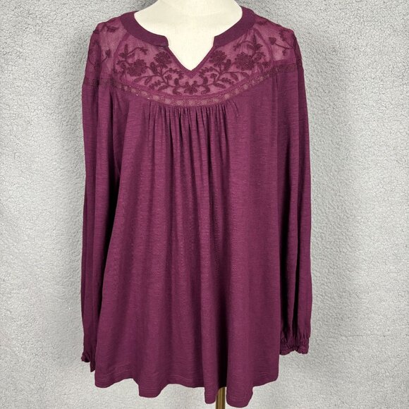 Style & Co Women's Lace-Trim Embroidered Top Berried Treasure 2XL NWT's. - Picture 1 of 11